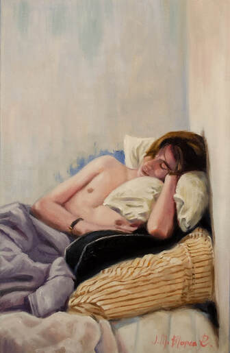 Painting of a boy sleeping.