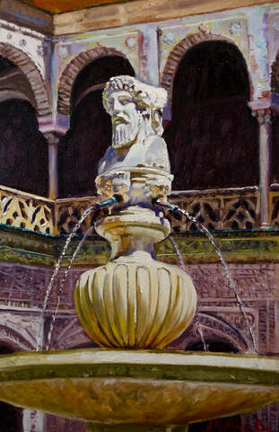 Painting of the fountain of God Janus in Seville.